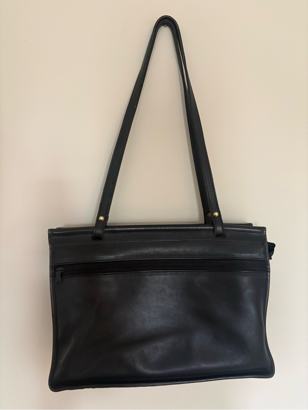 Jack George’s Classic Black Leather and Suede Shoulder Bag laptop